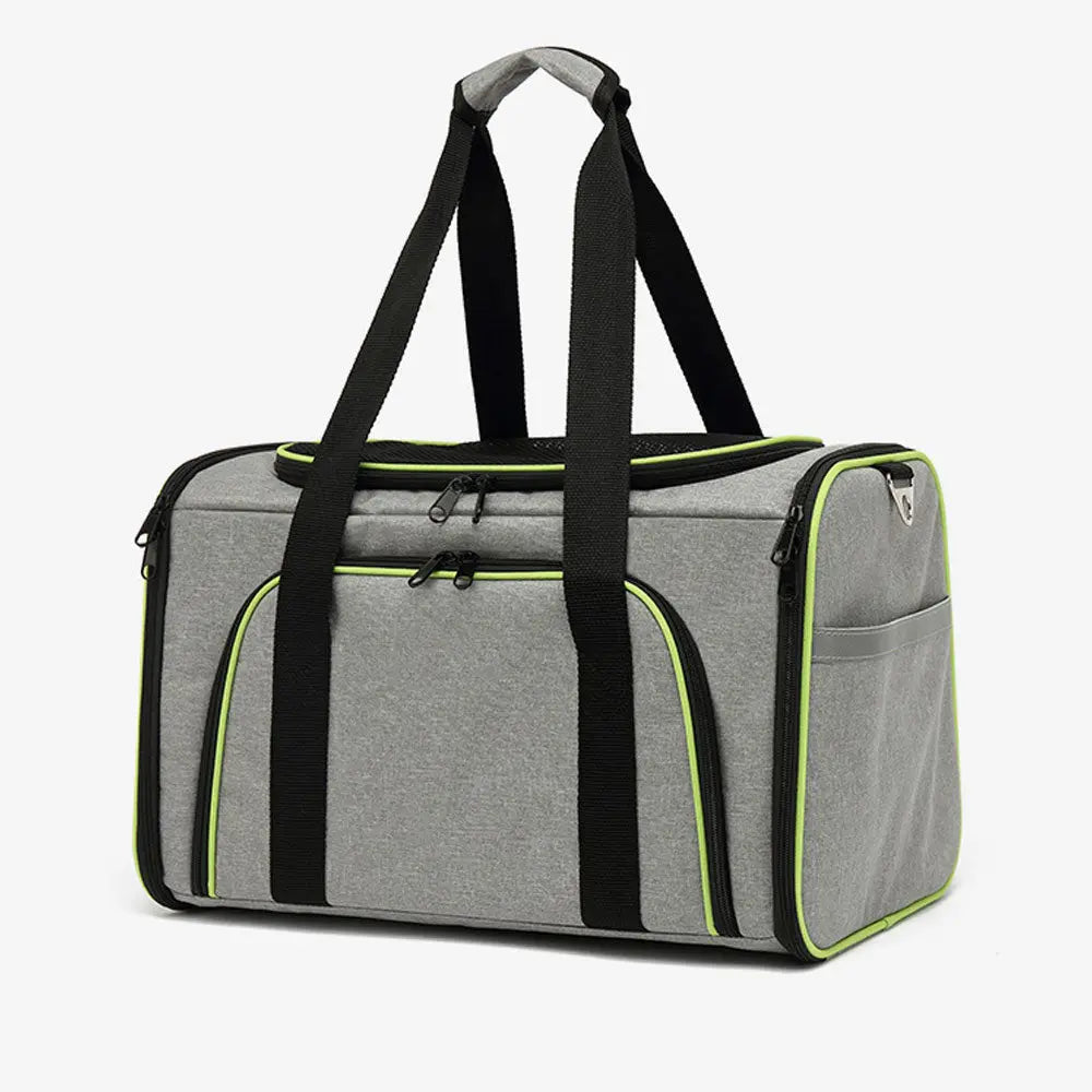 sac pliable vert et gris pour chat
