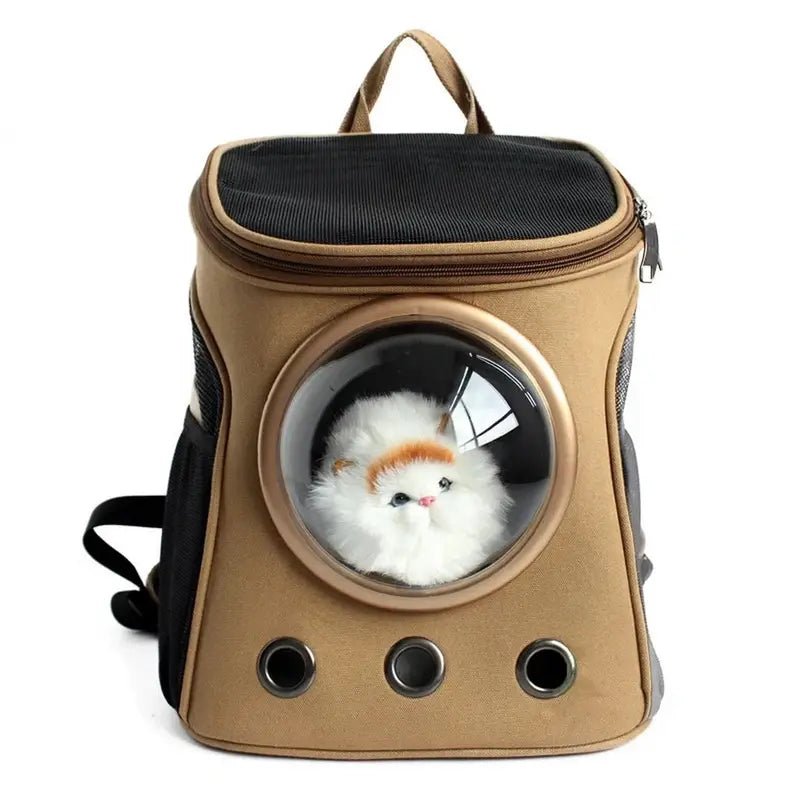 sac beige pour chat avec bulle